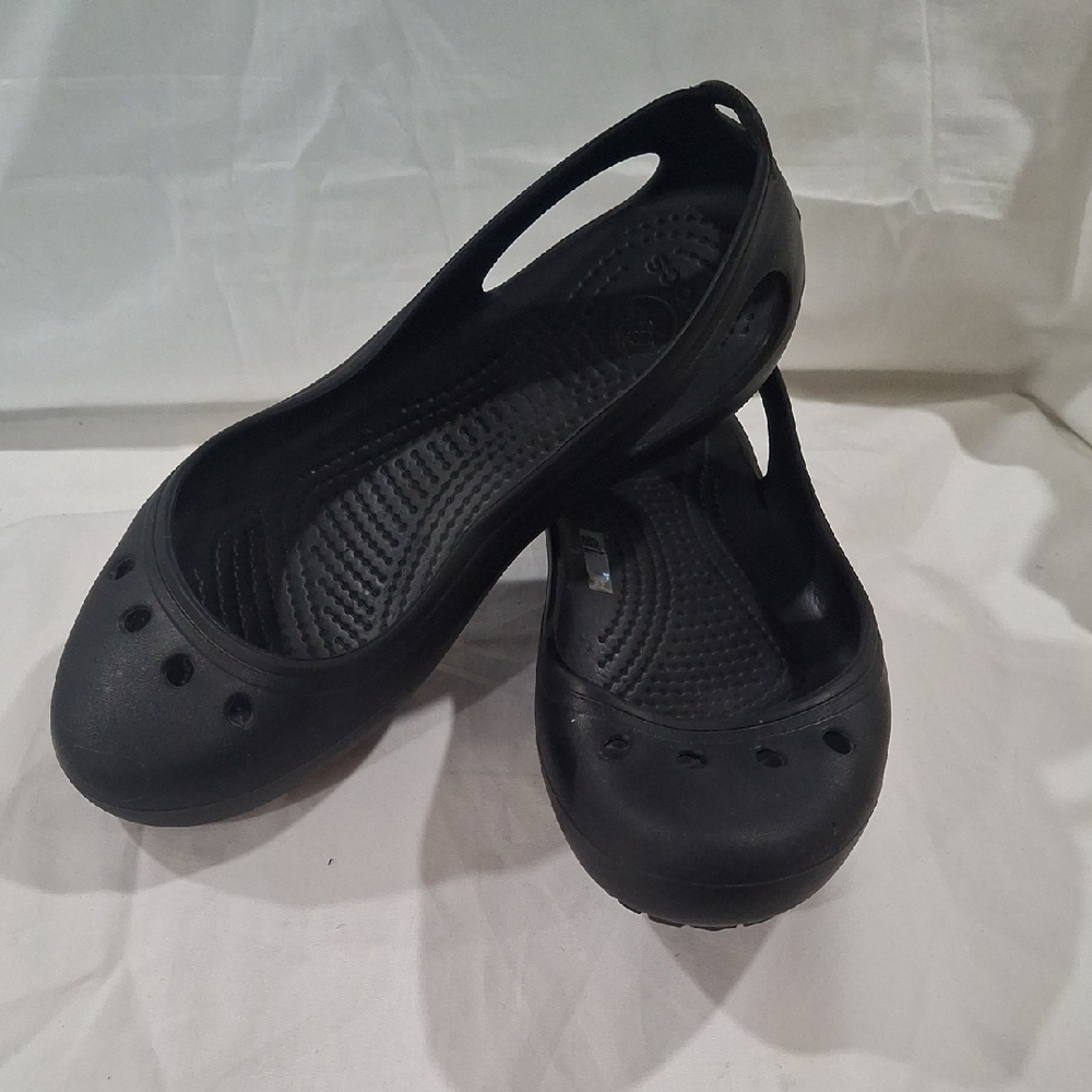 CROCS Black Flats & Loafers with Perforated Design